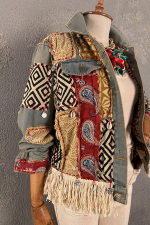 Patchwork İşlemeli Kot Ceket