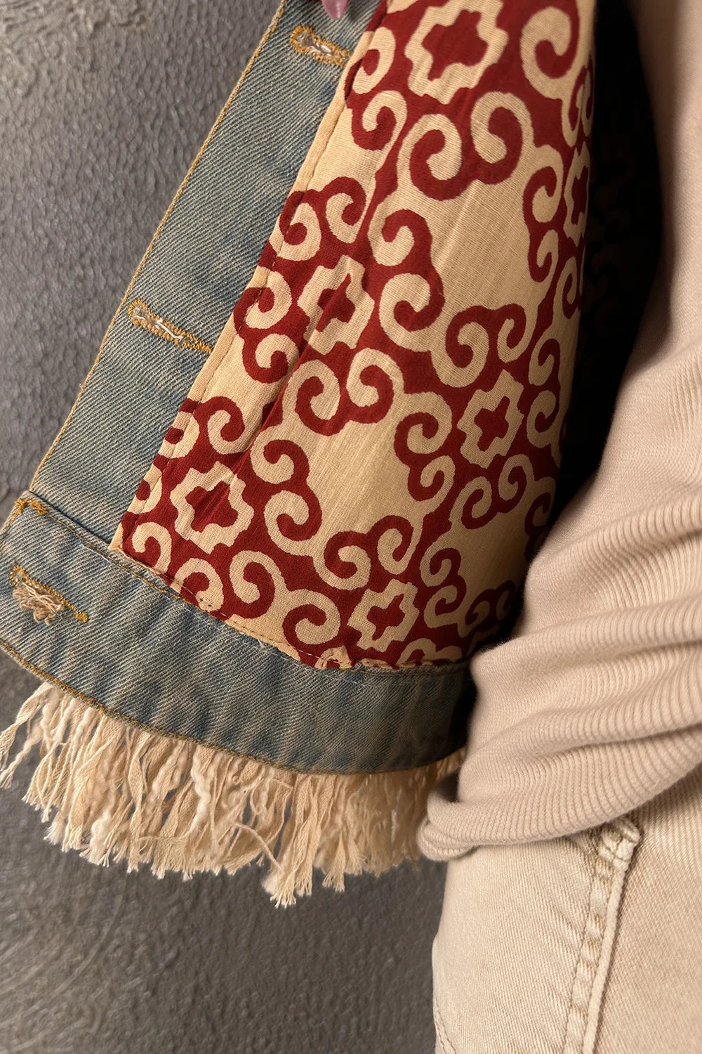 Patchwork İşlemeli Kot Ceket