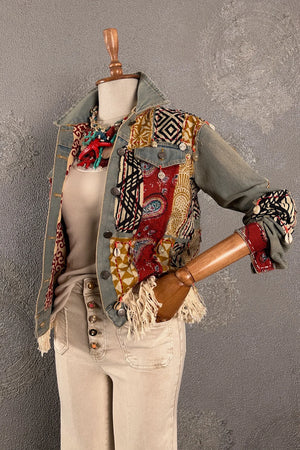 Patchwork İşlemeli Kot Ceket