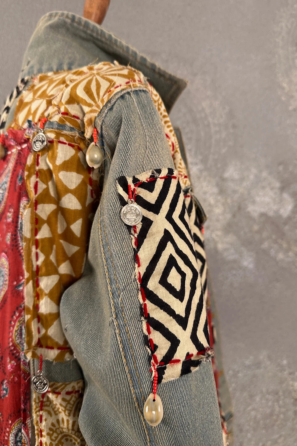Patchwork İşlemeli Kot Ceket