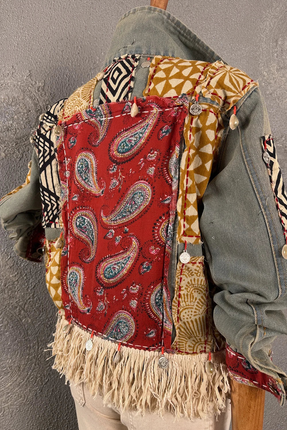 Patchwork İşlemeli Kot Ceket