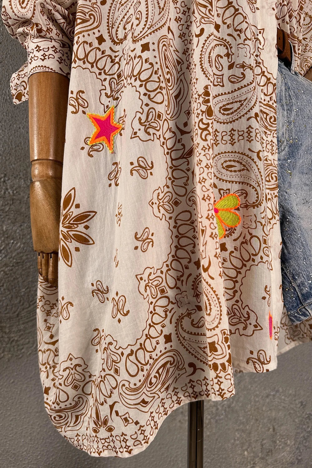 Etnik Desenli Oversize Gömlek