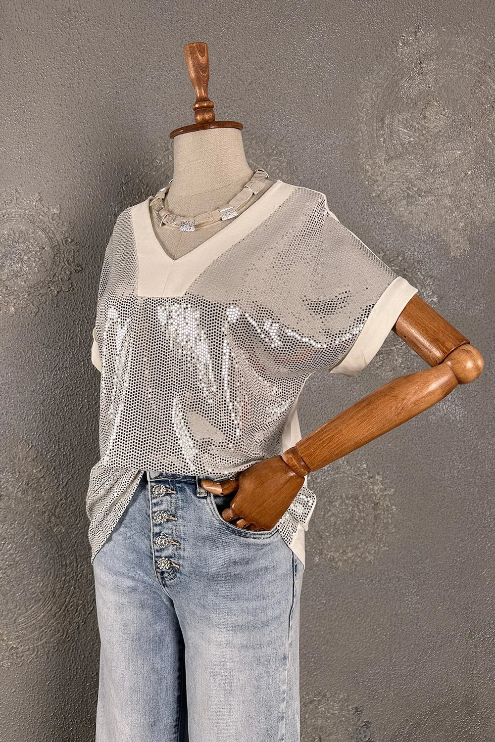 Gümüş Payetli T-shirt