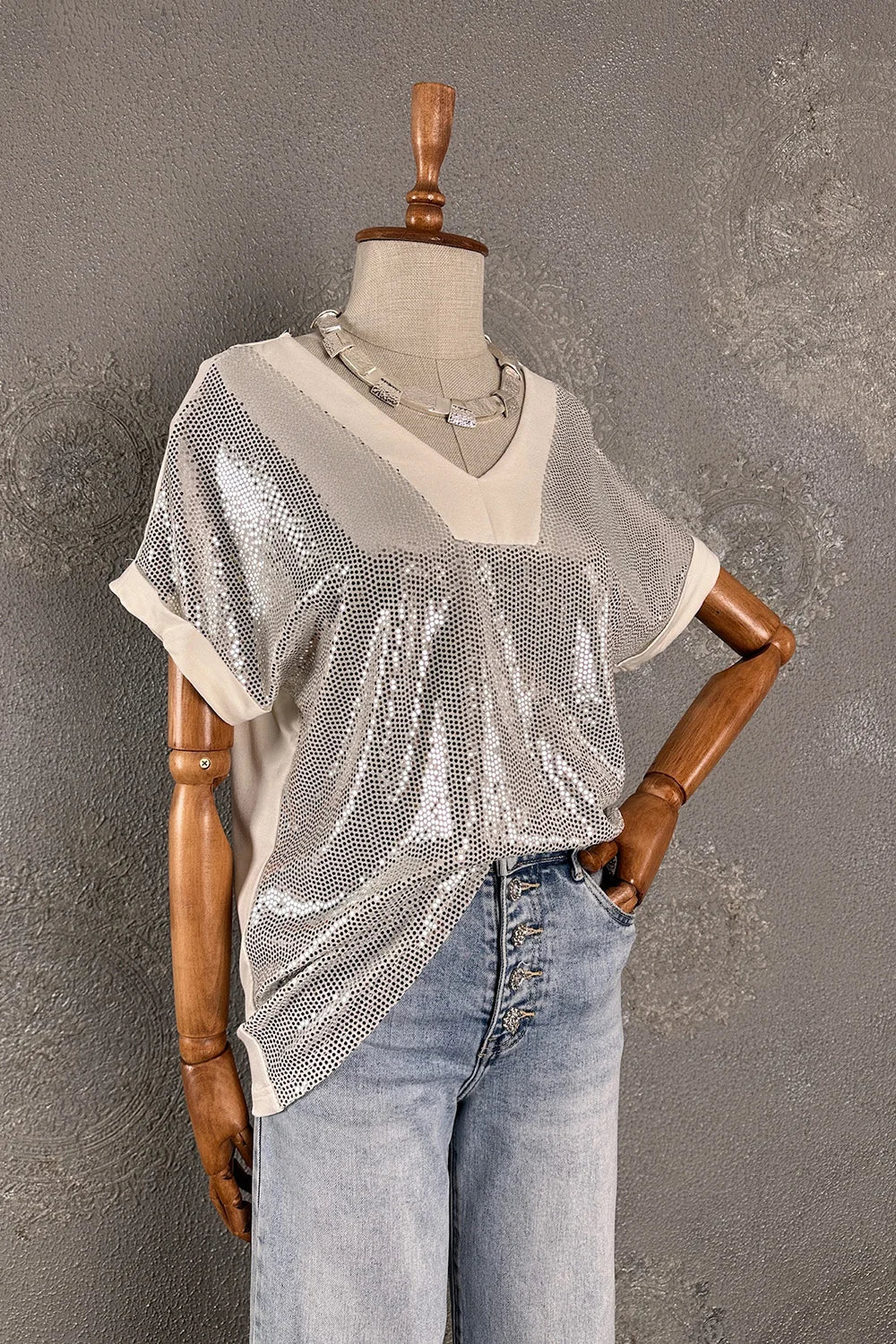Gümüş Payetli T-shirt