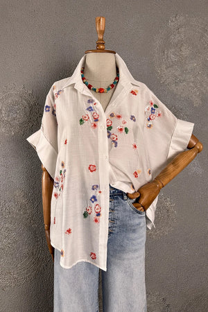 İşlemeli Oversize Gömlek