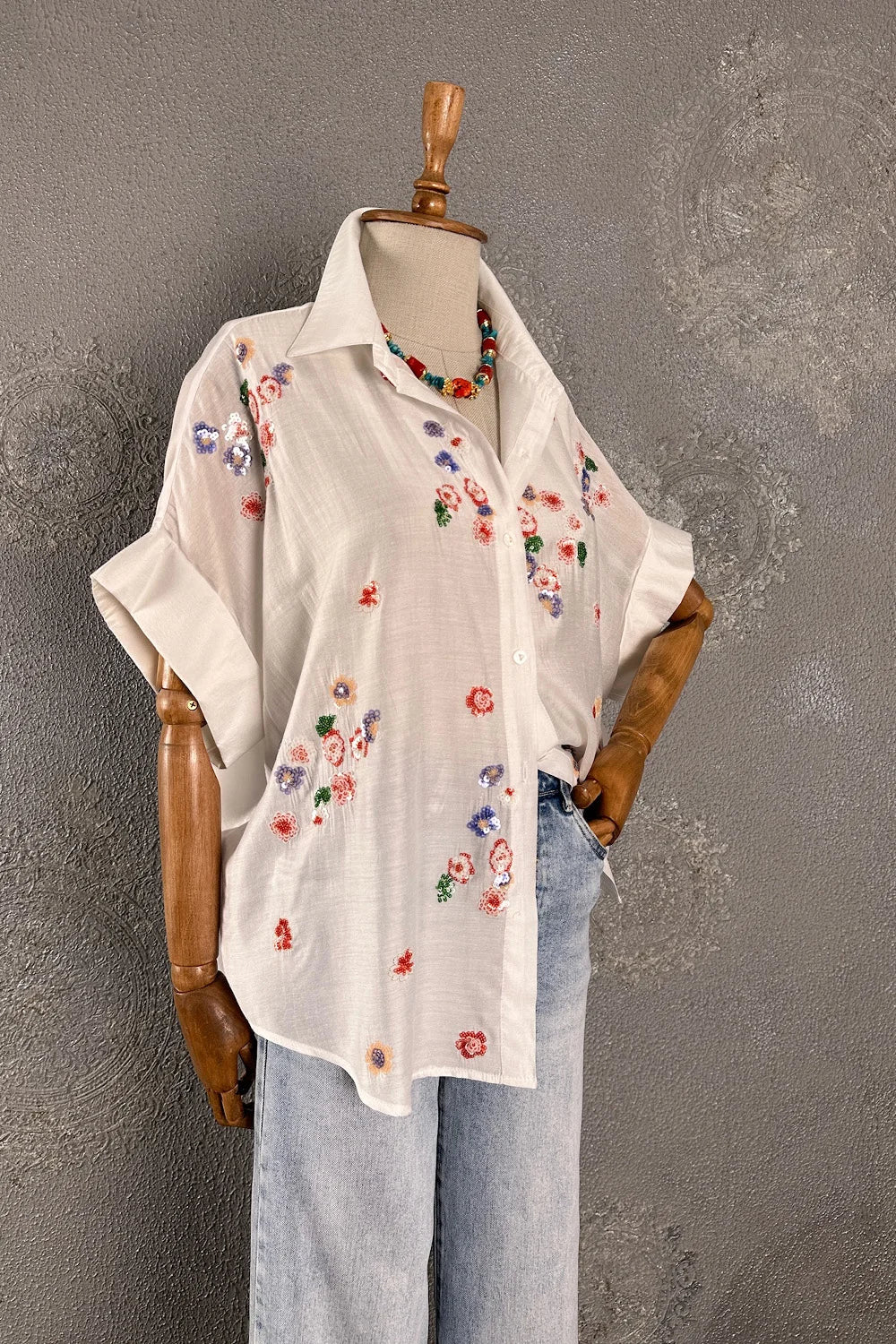 İşlemeli Oversize Gömlek
