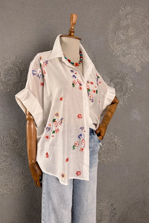 İşlemeli Oversize Gömlek