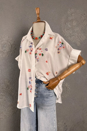 İşlemeli Oversize Gömlek
