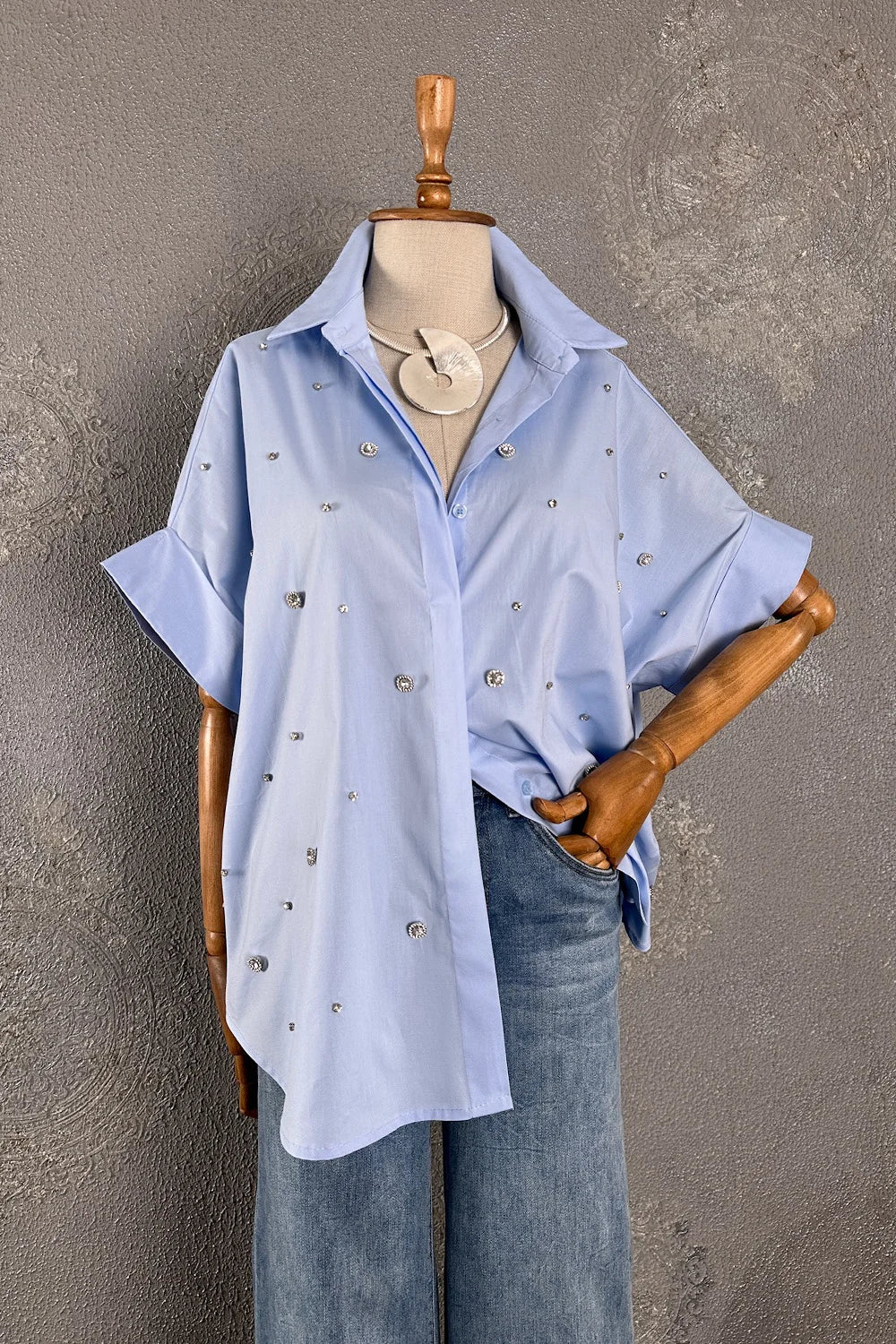 Taşlı Oversize Gömlek