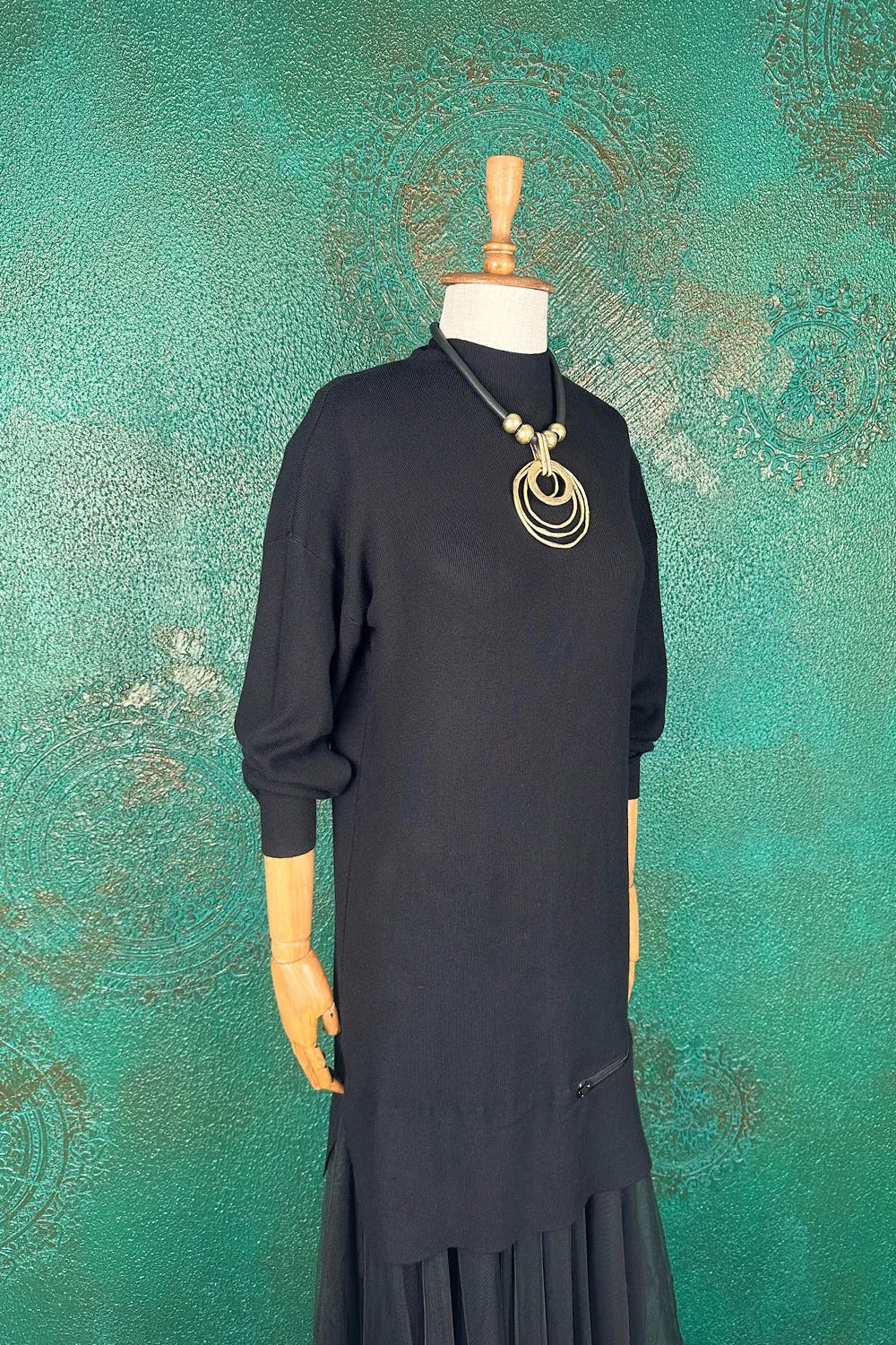 Tül Detaylı Triko Elbise