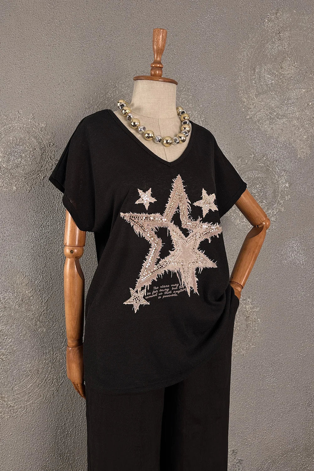 Taşlı Dokuma T-shirt