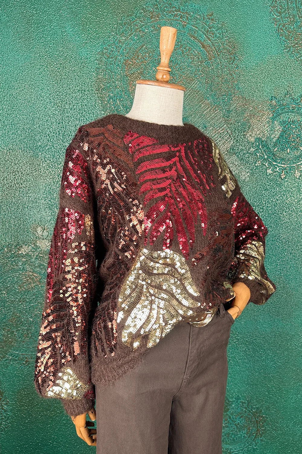 Pul İşlemeli Alpaka Karışımlı Kazak