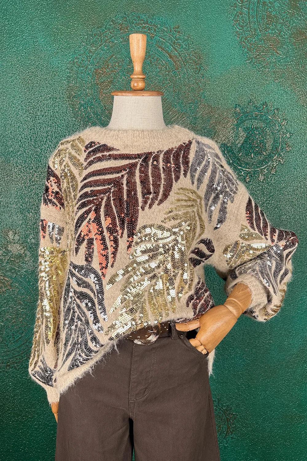 Pul İşlemeli Alpaka Karışımlı Kazak