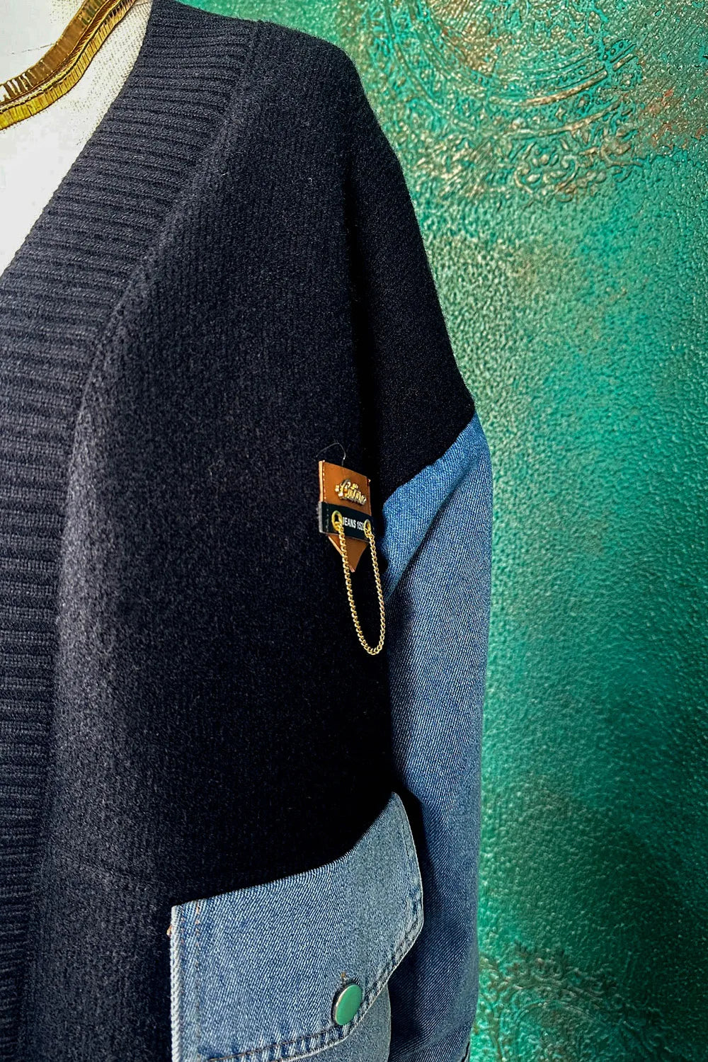 Denim Detaylı Triko Takım