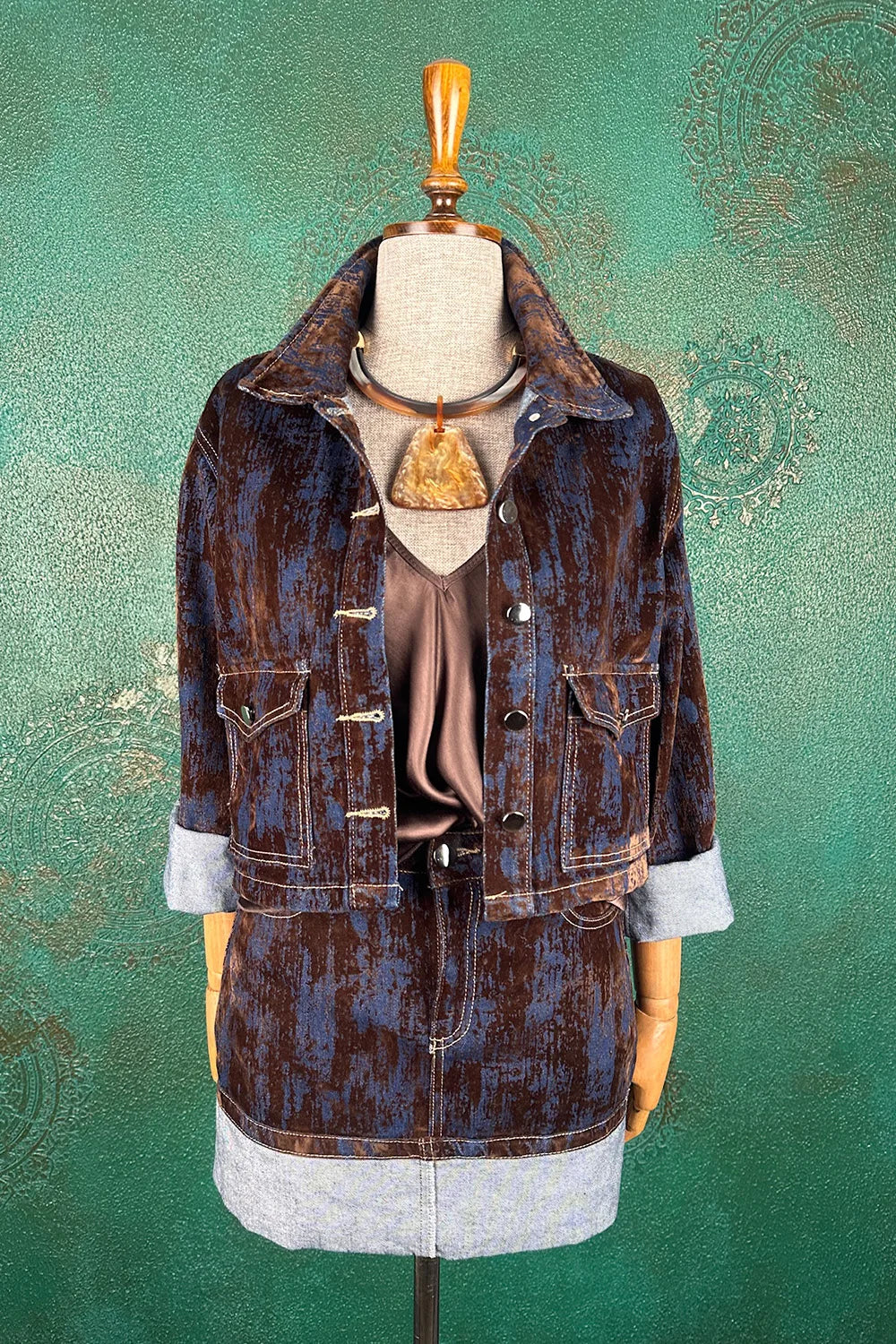 Kadife Gölgeli Denim Takım