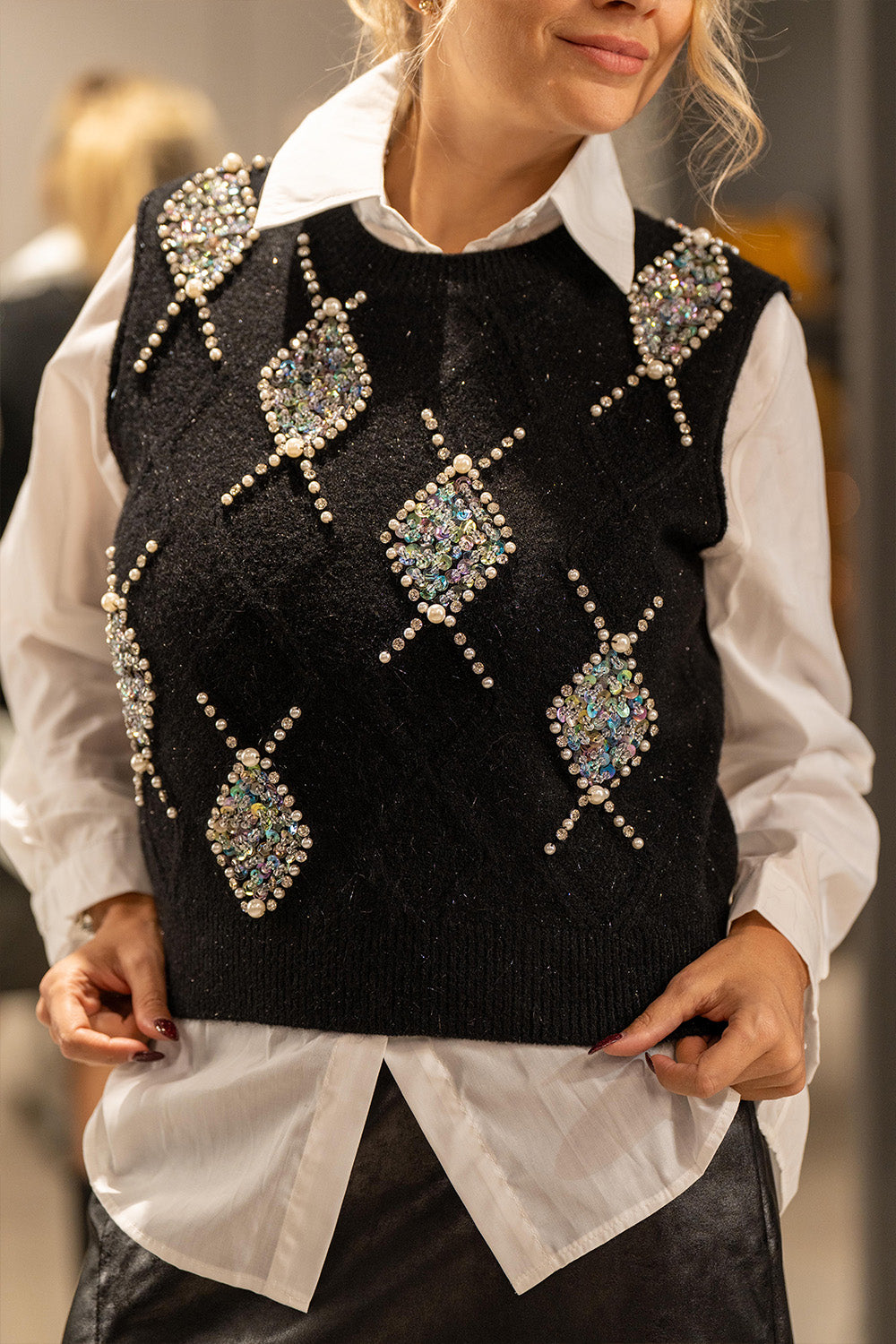 Taş İşlemeli Süveter Takım