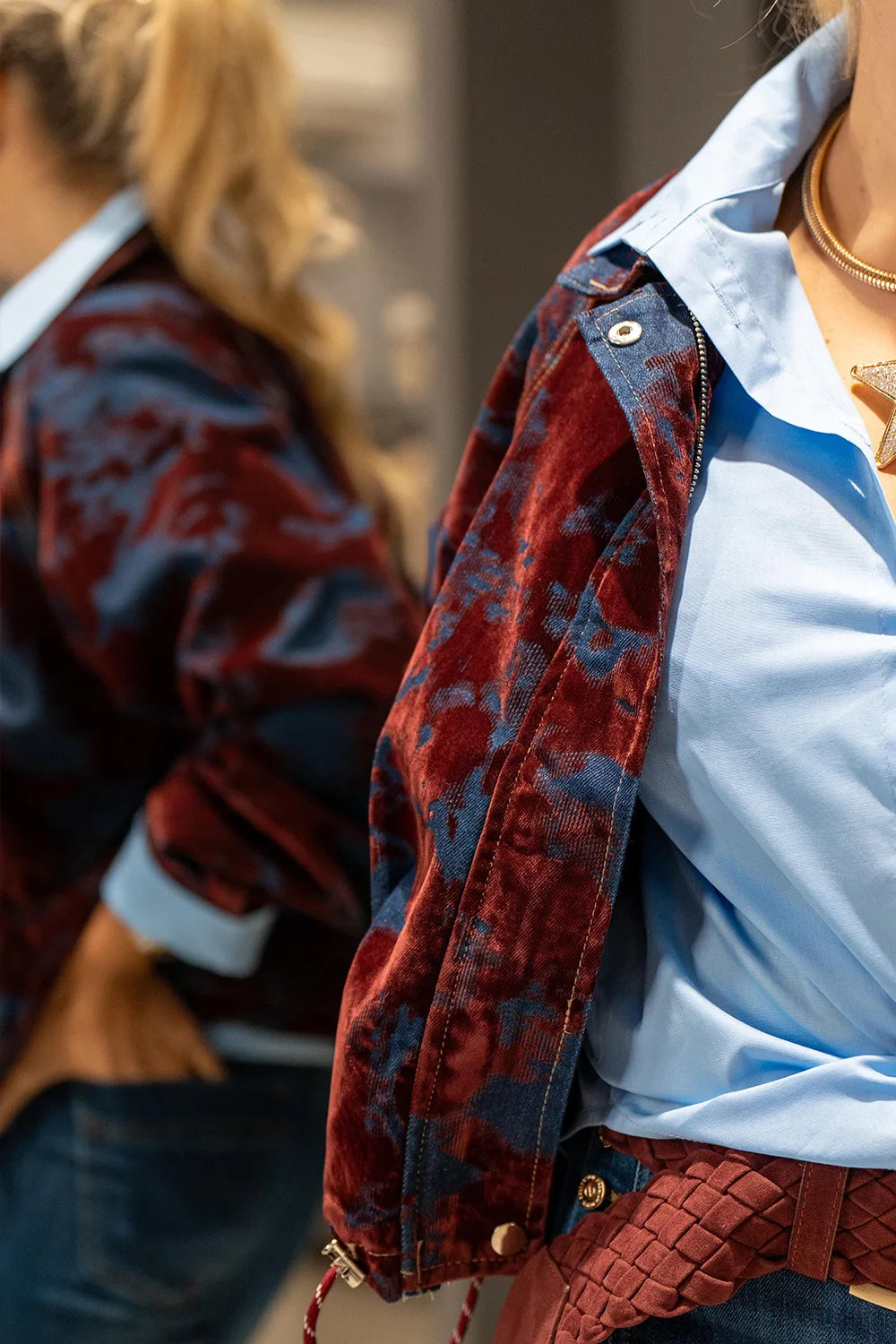 Kadife Gölgeli Kısa Denim Mont