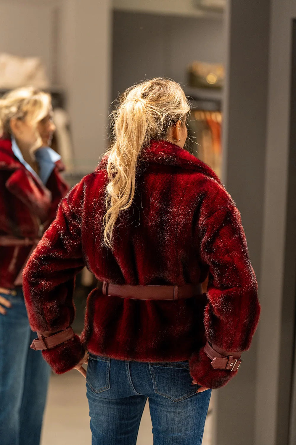 Deri Detaylı Kürk Kaban