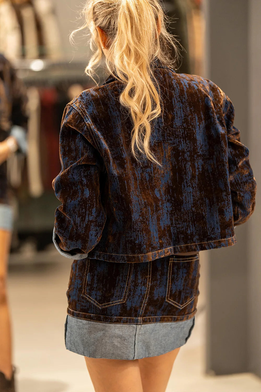 Kadife Gölgeli Denim Takım