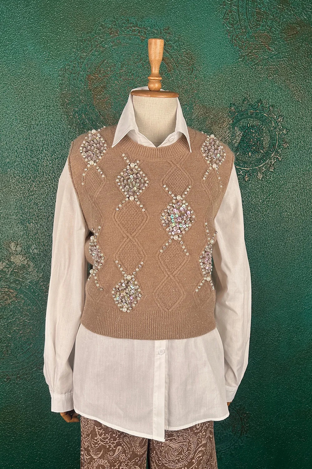 Taş İşlemeli Süveter Takım