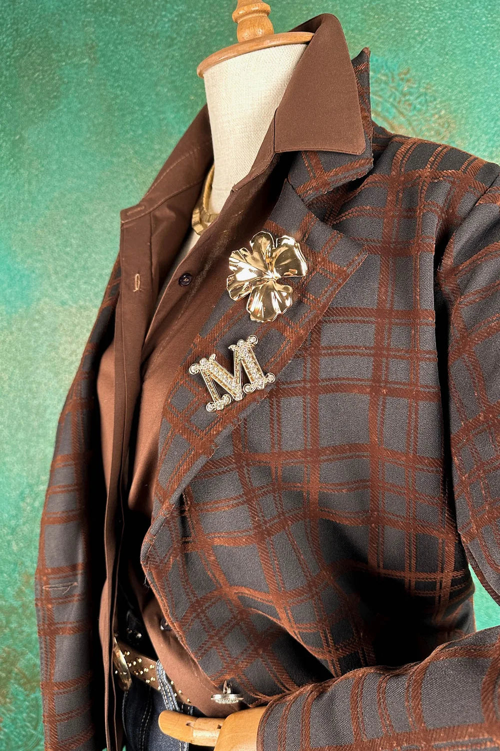 Ekose Kadife Çizgili Blazer Ceket