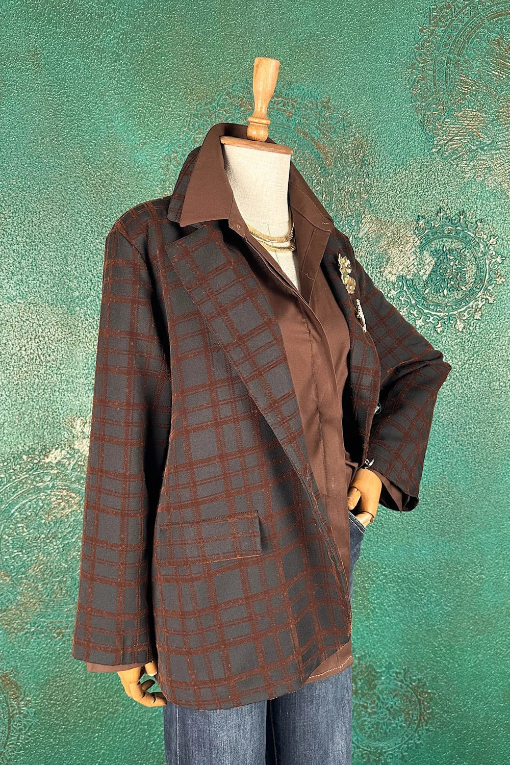 Ekose Kadife Çizgili Blazer Ceket