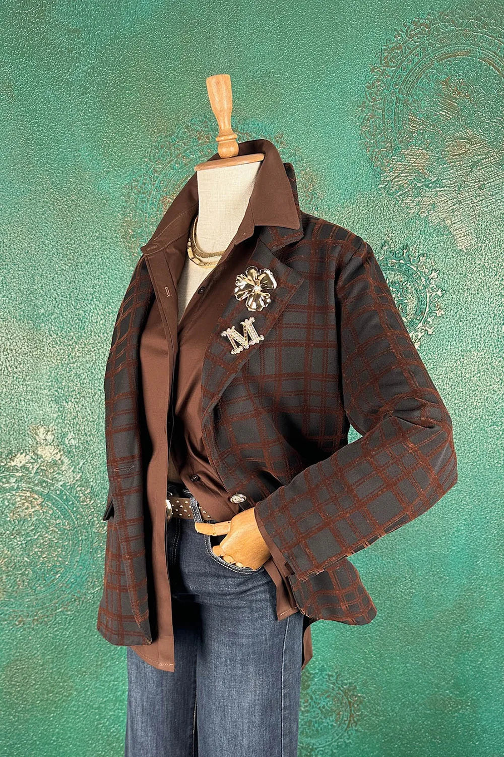 Ekose Kadife Çizgili Blazer Ceket