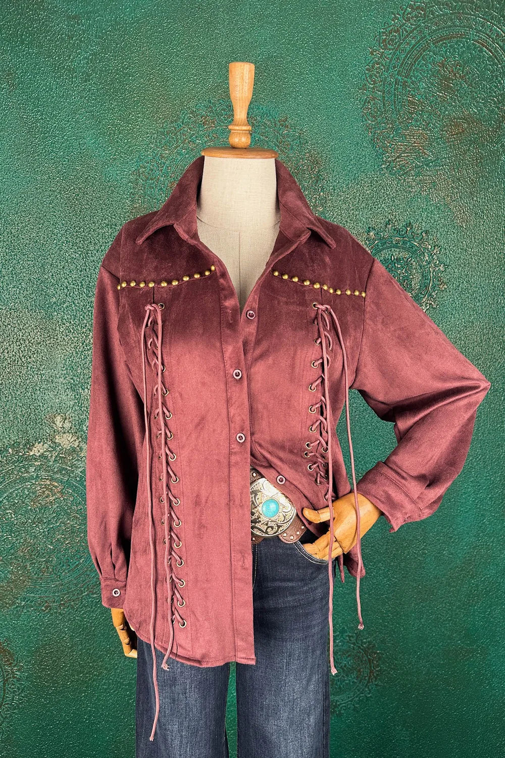 Bağcık Detaylı Nubuk Gömlek