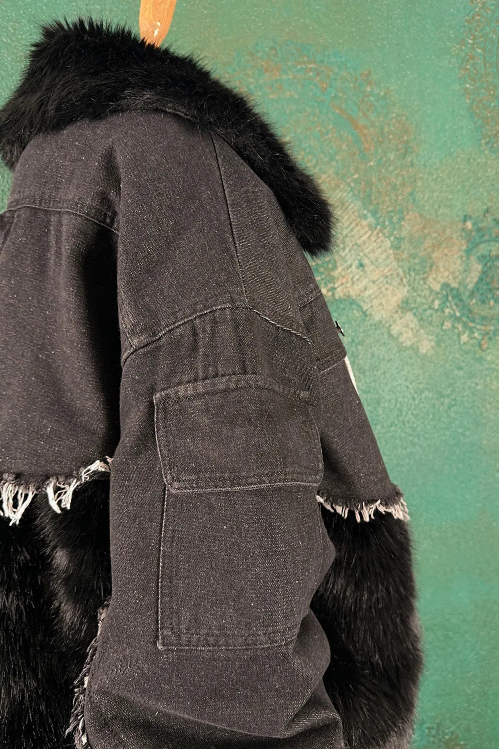 Kürk Detaylı Denim Mont