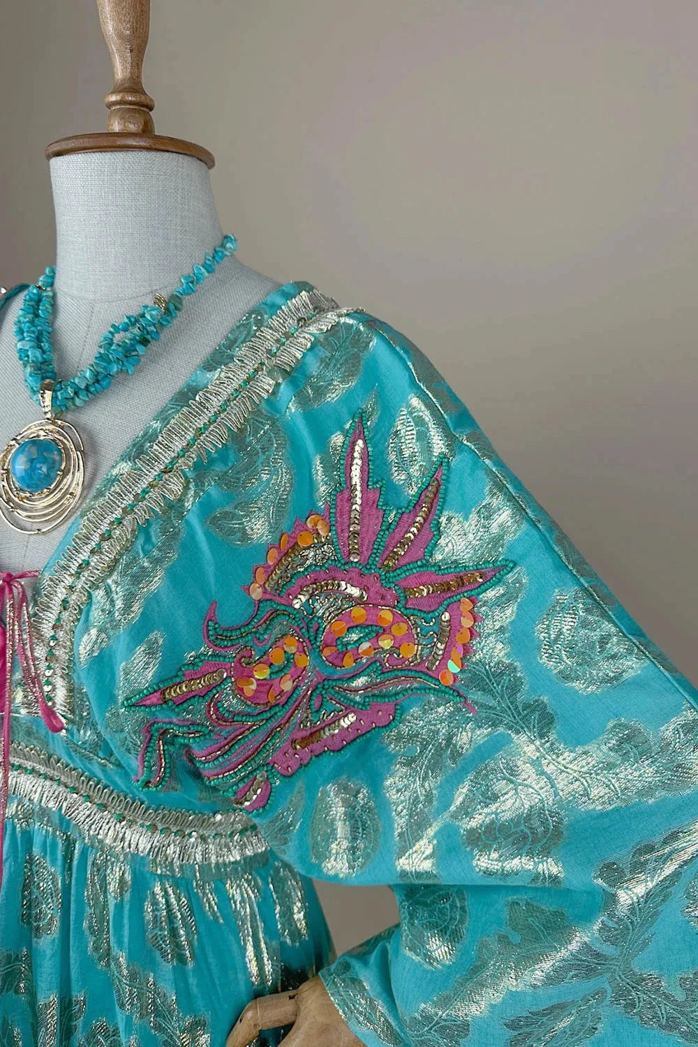 Renk Bloklu Kaftan Elbise - Eliz