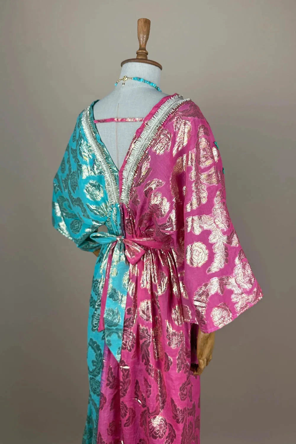 Renk Bloklu Kaftan Elbise - Eliz