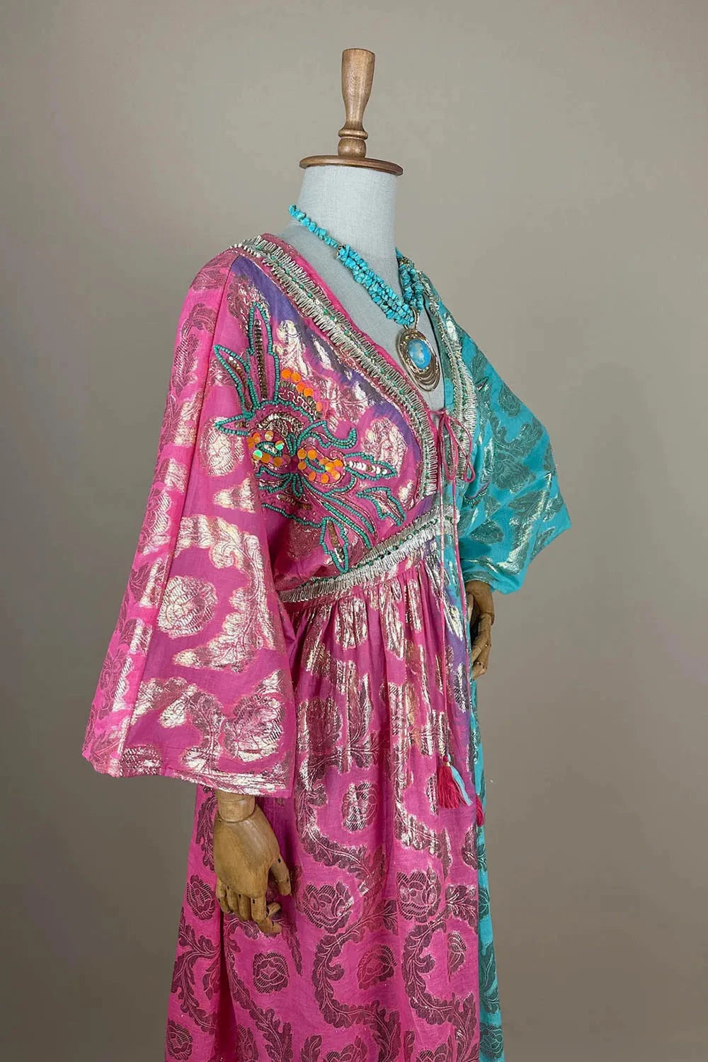 Renk Bloklu Kaftan Elbise - Eliz