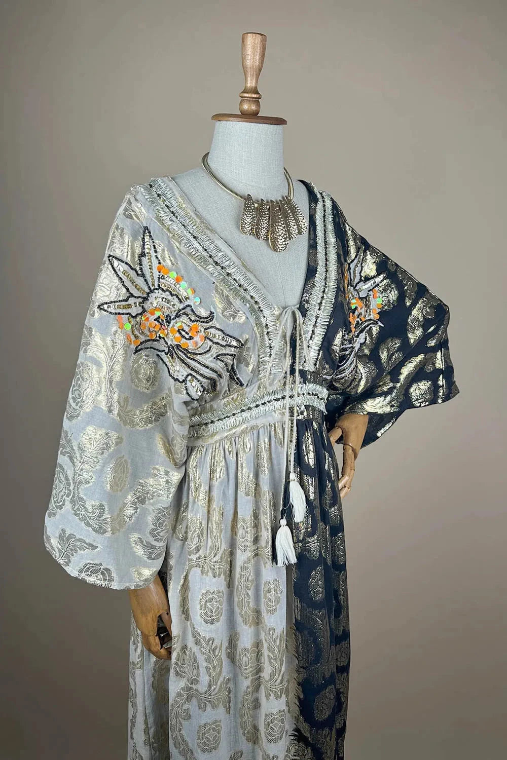 Renk Bloklu Kaftan Elbise - Eliz