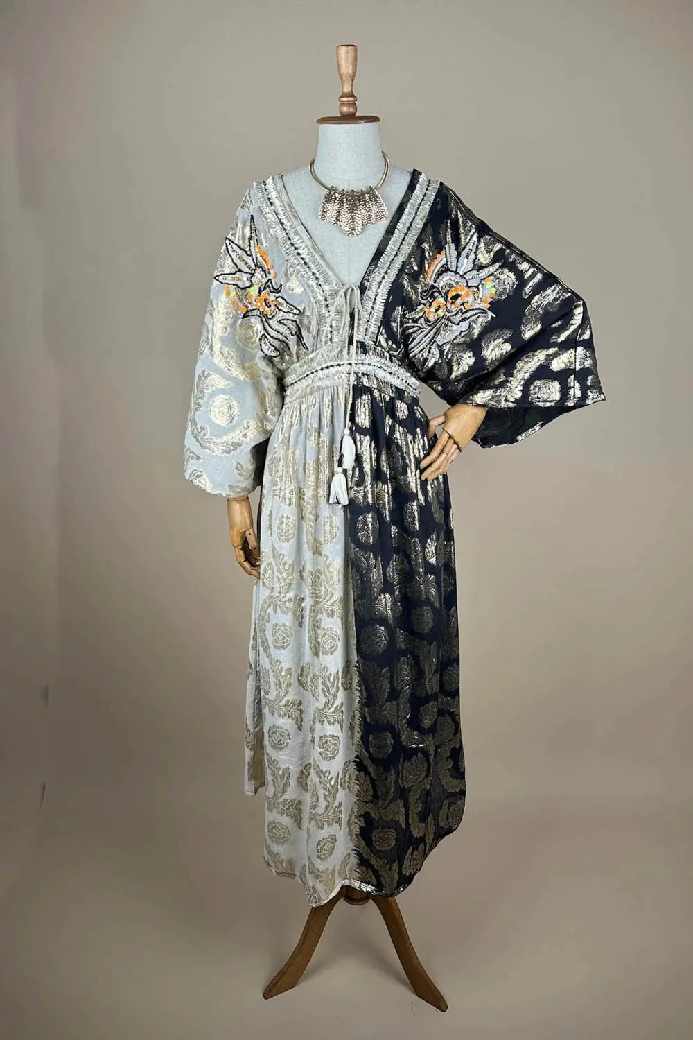 Renk Bloklu Kaftan Elbise - Eliz