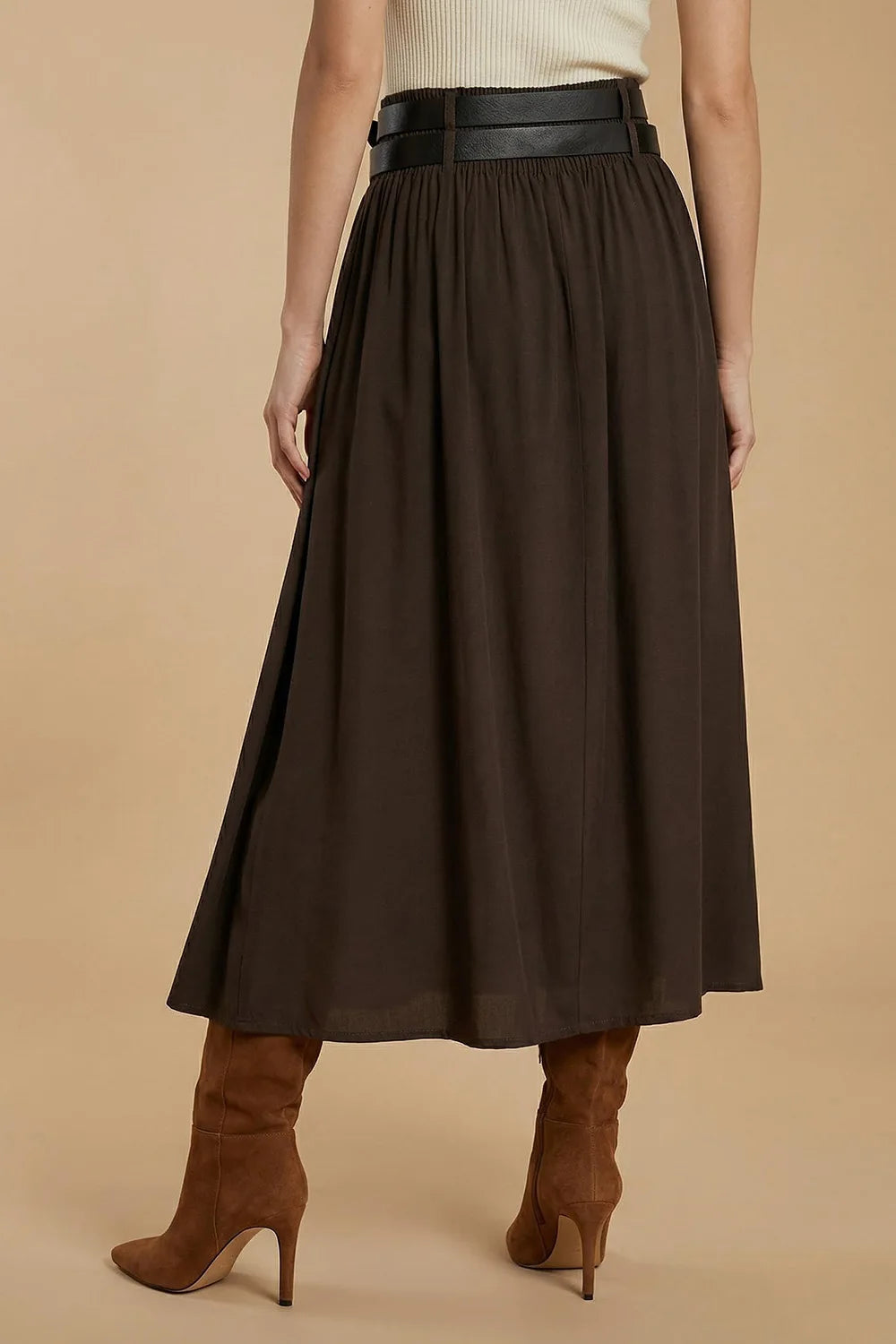 Çift Kemerli Midi Etek