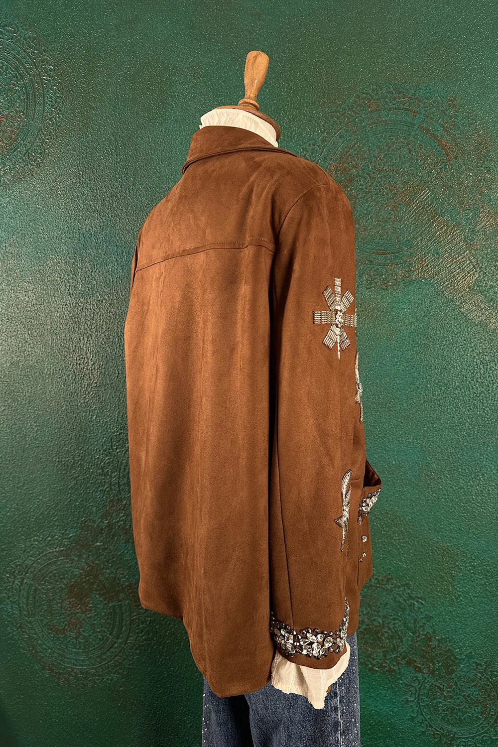 Taş İşlemeli Nubuk Ceket