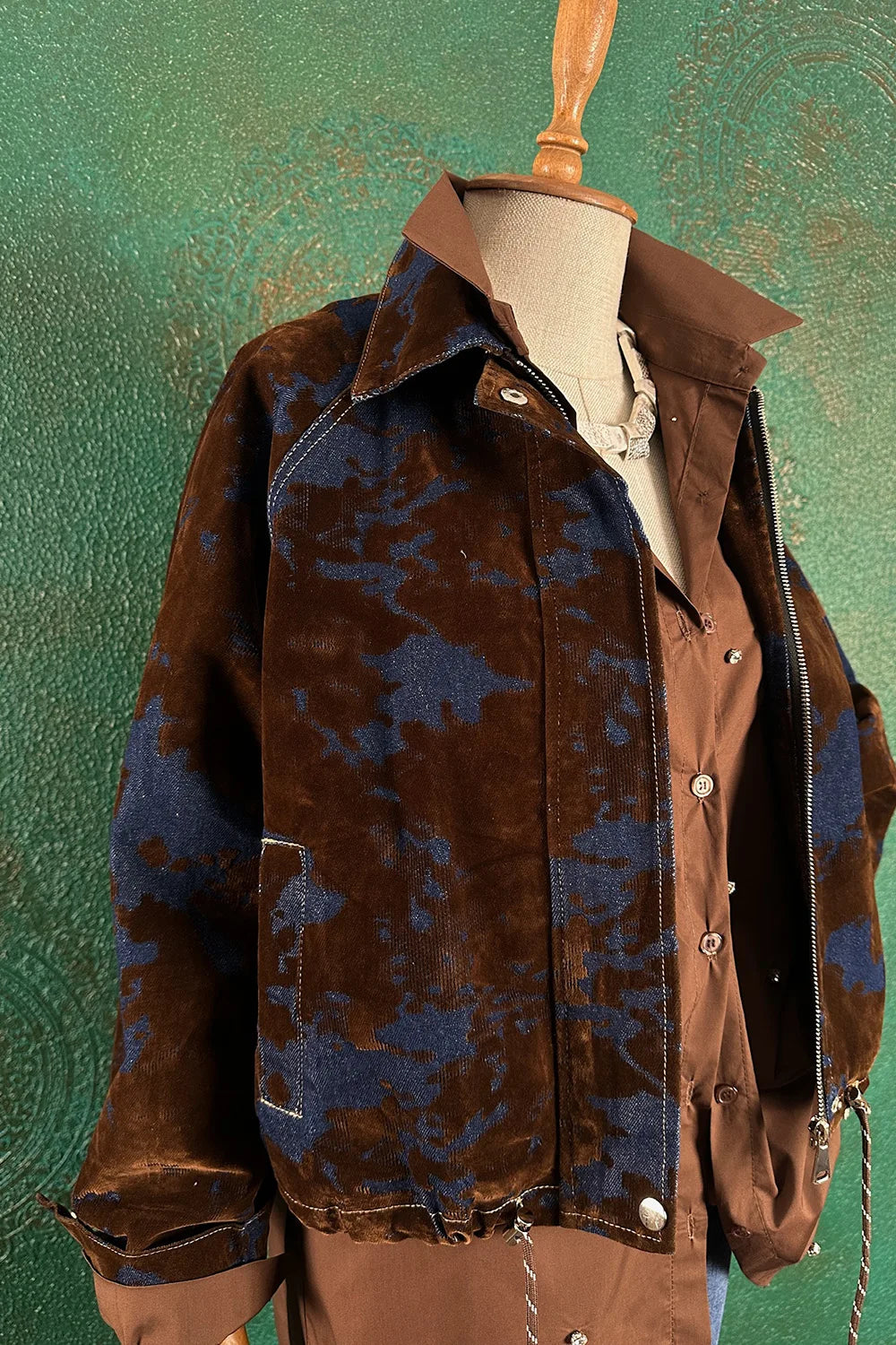 Kadife Gölgeli Kısa Denim Mont