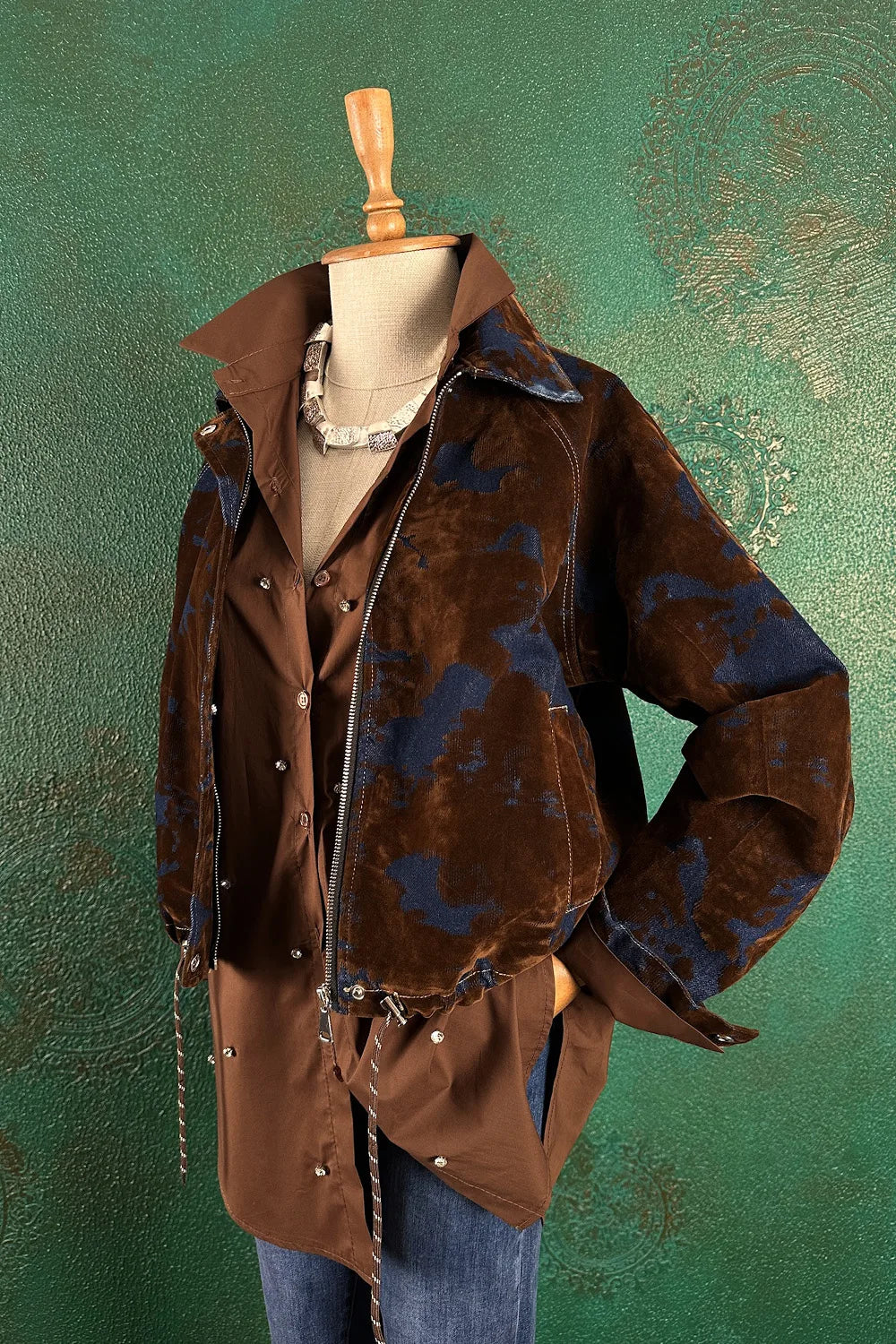 Kadife Gölgeli Kısa Denim Mont