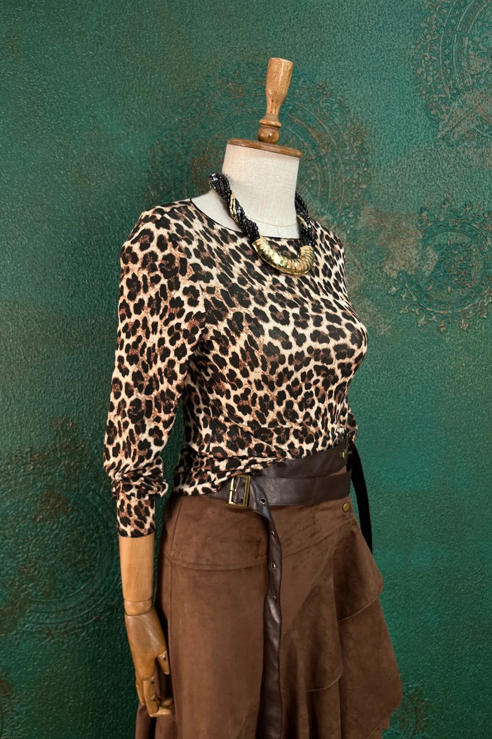 Leopar Desenli Kaşmir Karışımı Bluz