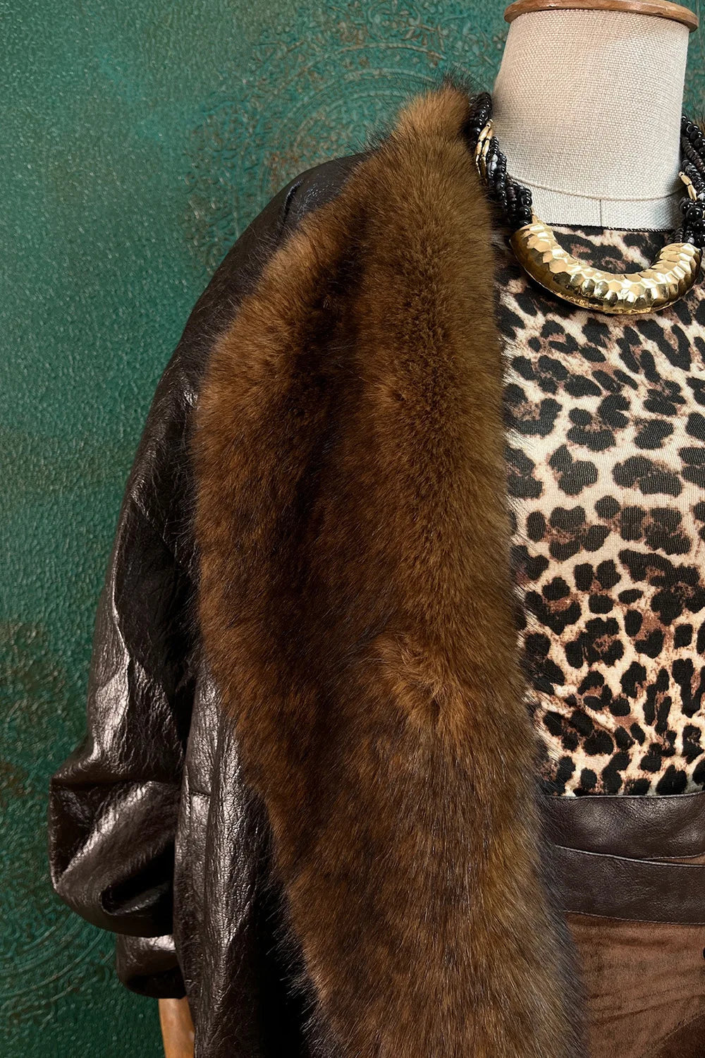 Kürk Yakalı Deri Oversize Mont