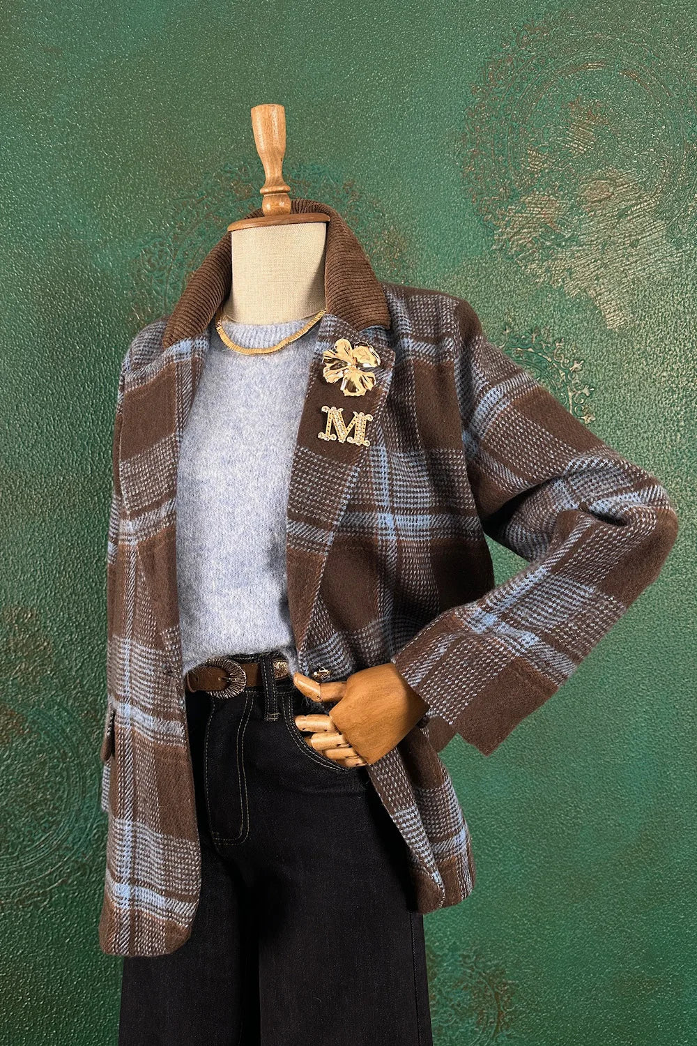 Kadife Yakalı Ekoseli Blazer