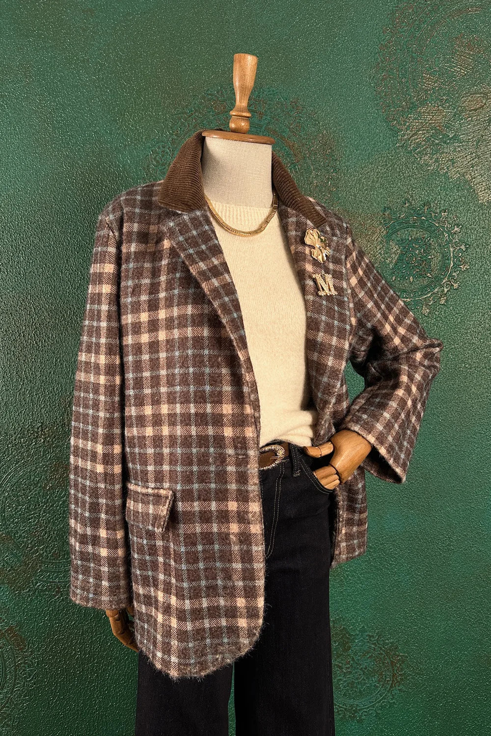 Kadife Yakalı Ekoseli Blazer