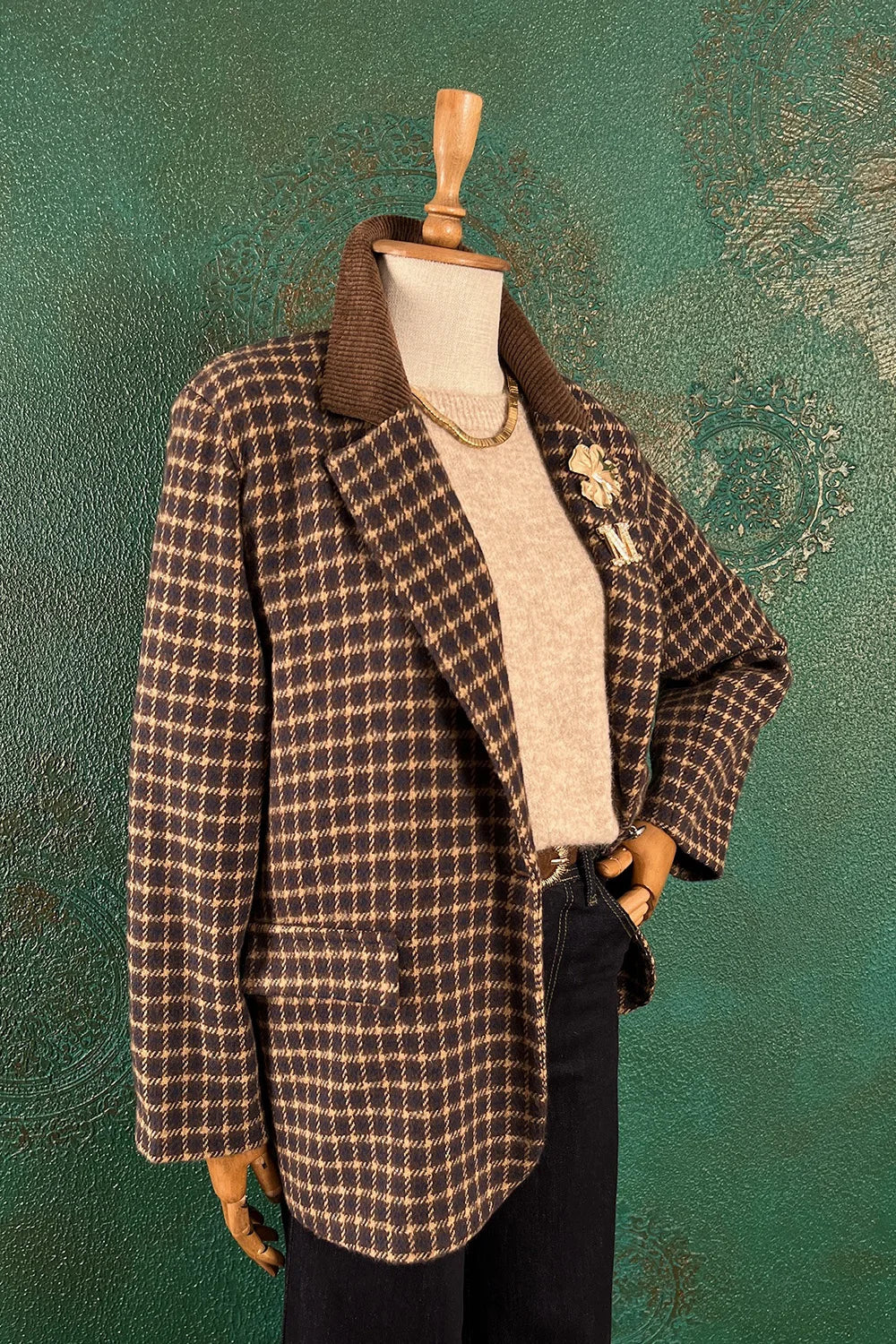 Kadife Yakalı Ekoseli Blazer