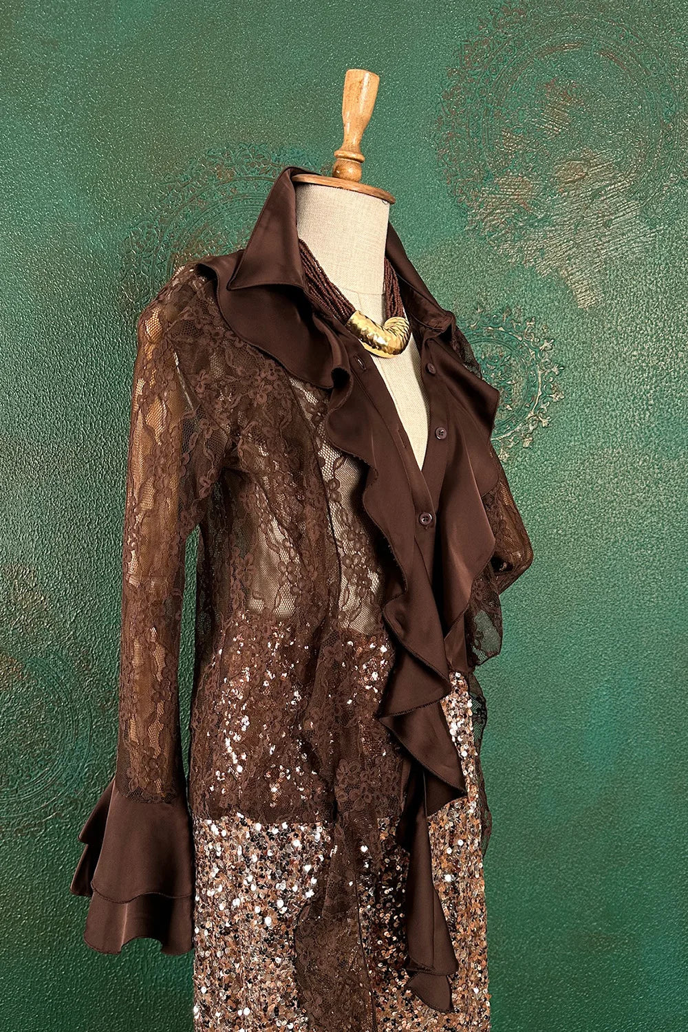 Saten Detaylı Dantel Gömlek