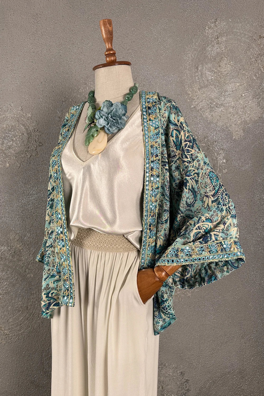 Desenli İpek Kimono