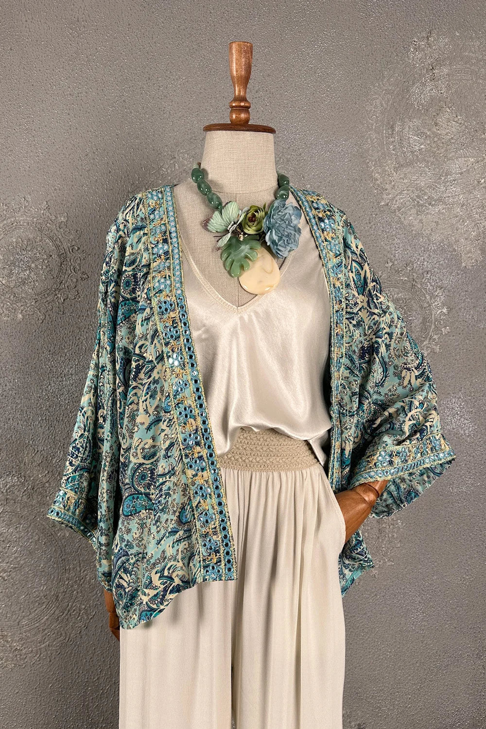 Desenli İpek Kimono