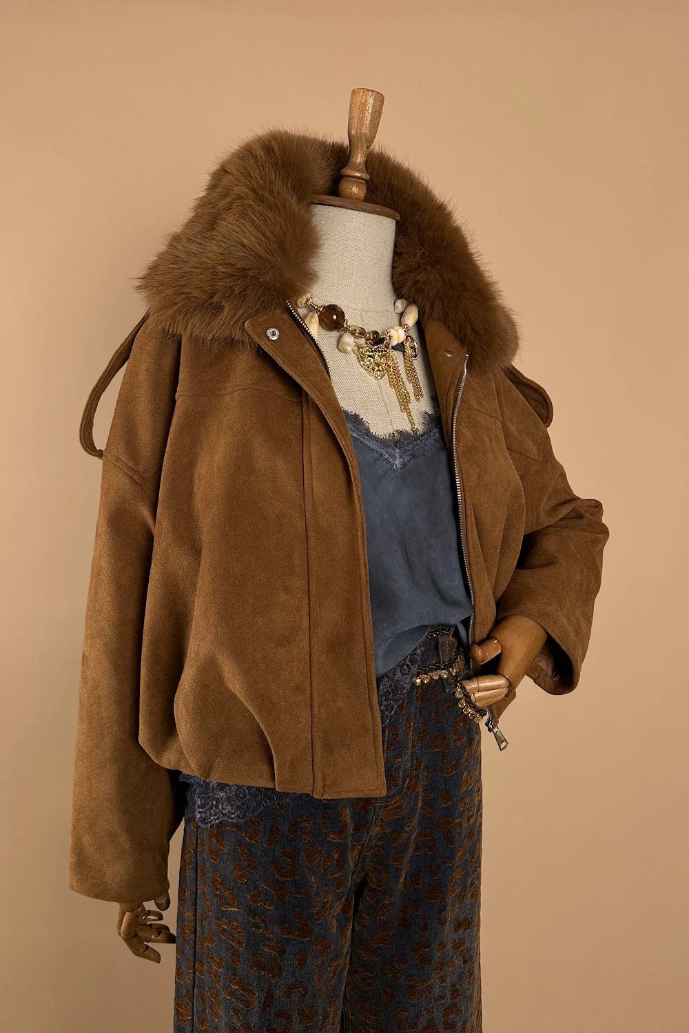 Kürk Yakalı Nubuk Ceket