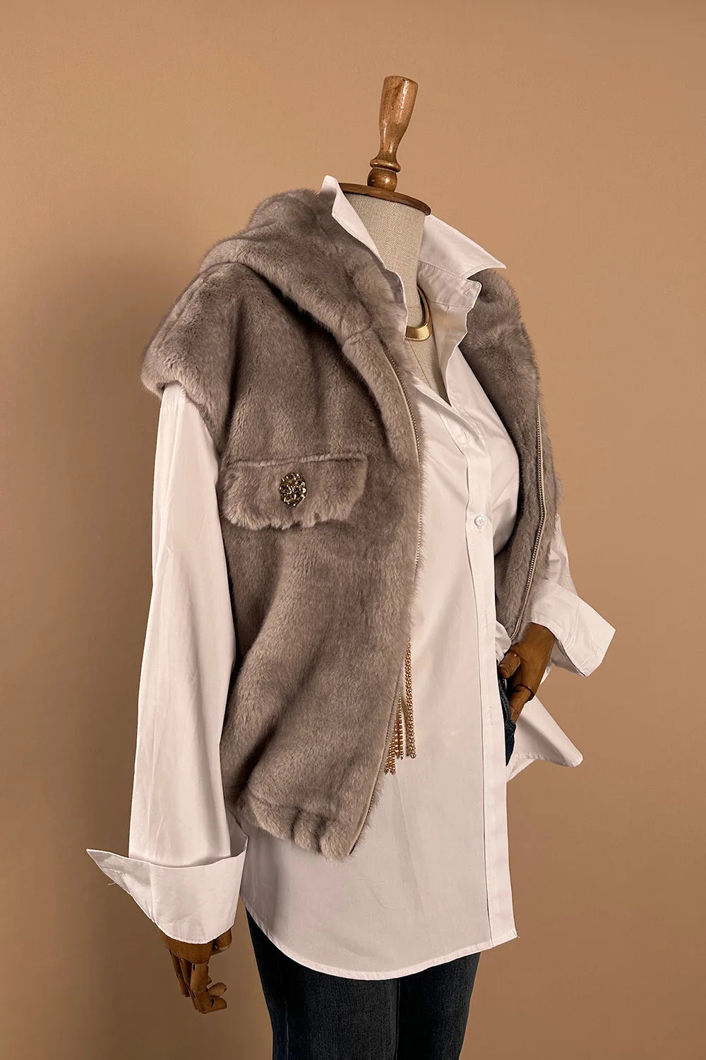 Kapüşonlu Kürk Yelek