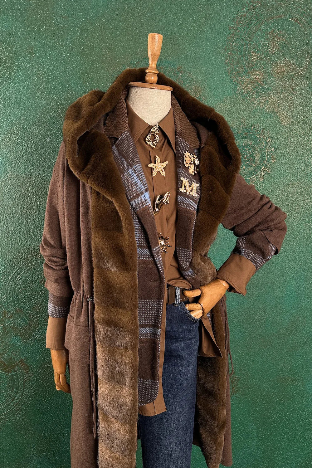 Kürk Detaylı Uzun Triko Ceket