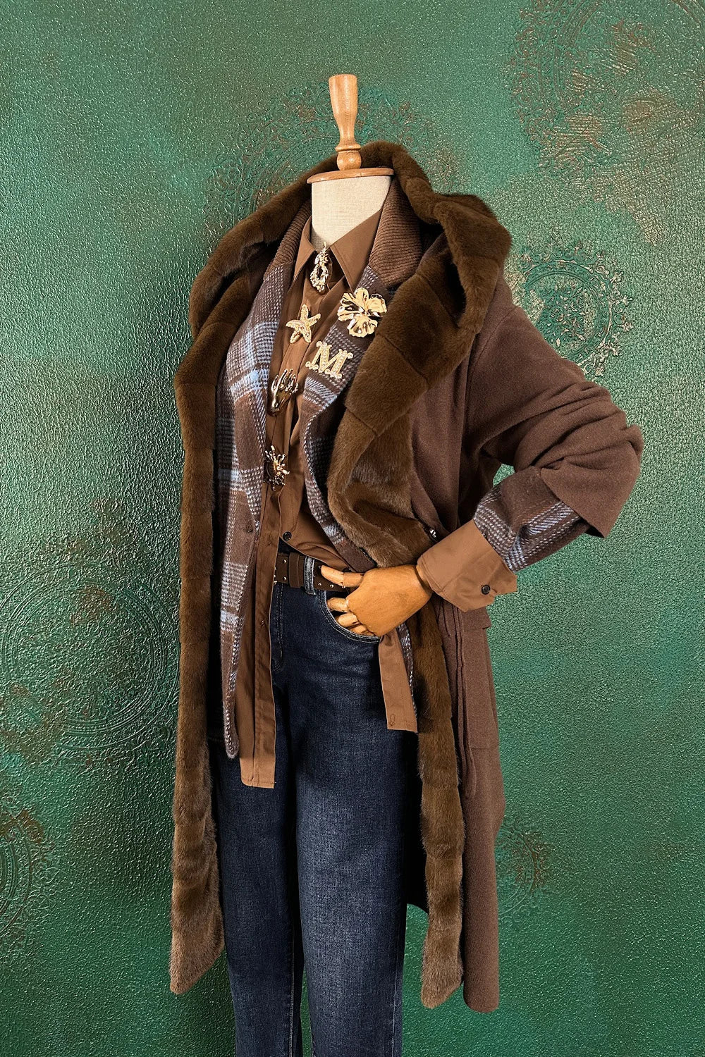 Kürk Detaylı Uzun Triko Ceket